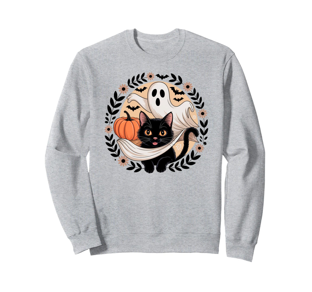 Boho Halloween Cat Ghost Spooky Mama Sweatshirt - Unique Graphic Men Women - T-Shirt, Sweatshirt, Hoodie