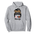 Mom Life Messy Bun Hair Funny Football Hoodie - Novelty Apparel Men Women - T-Shirt, Sweatshirt, Hoodie