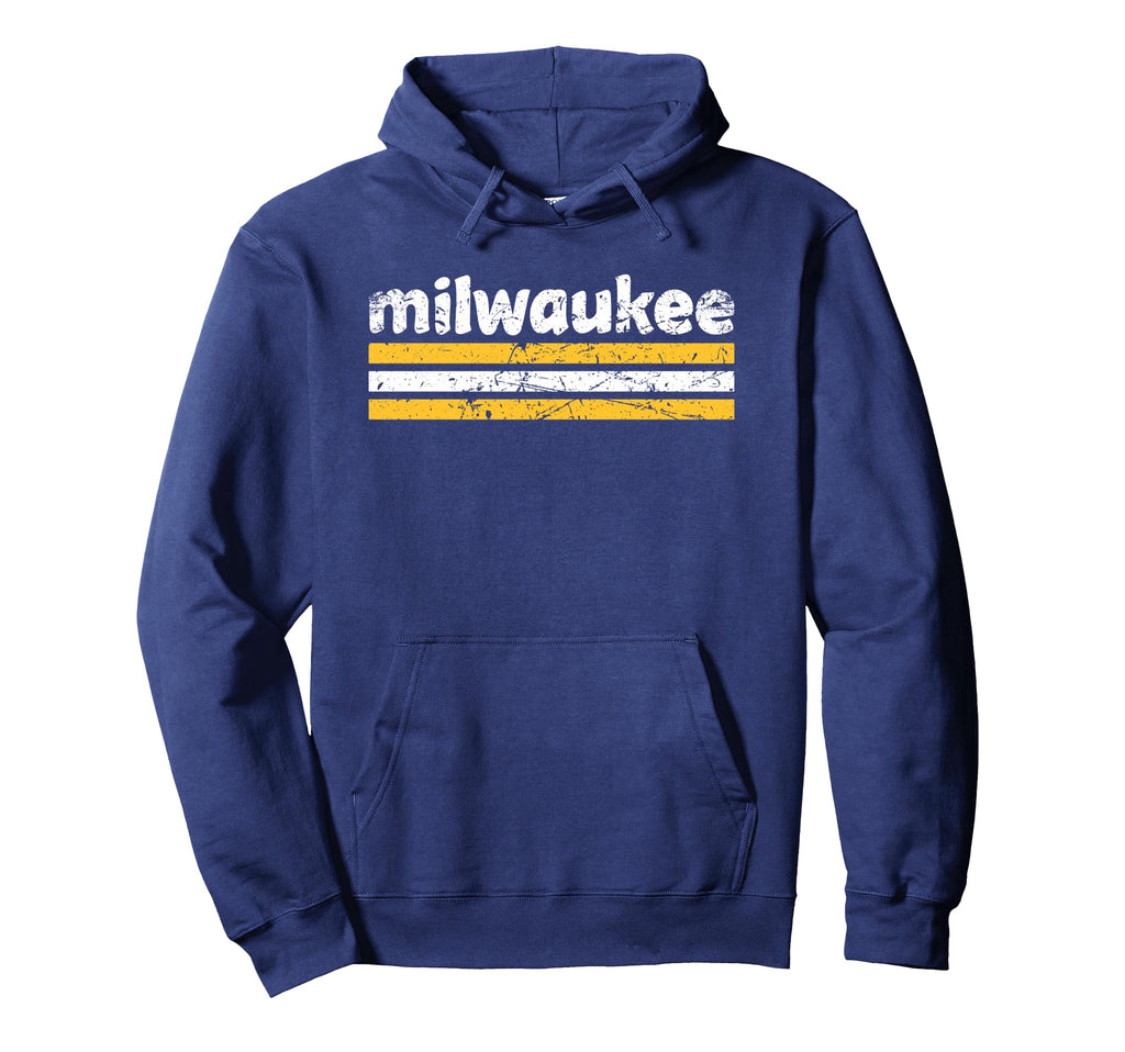 Milwaukee Wisconsin Three Stripe Weathered Hoodie - Custom Art Print Unisex - T-Shirt, Sweatshirt, Hoodie