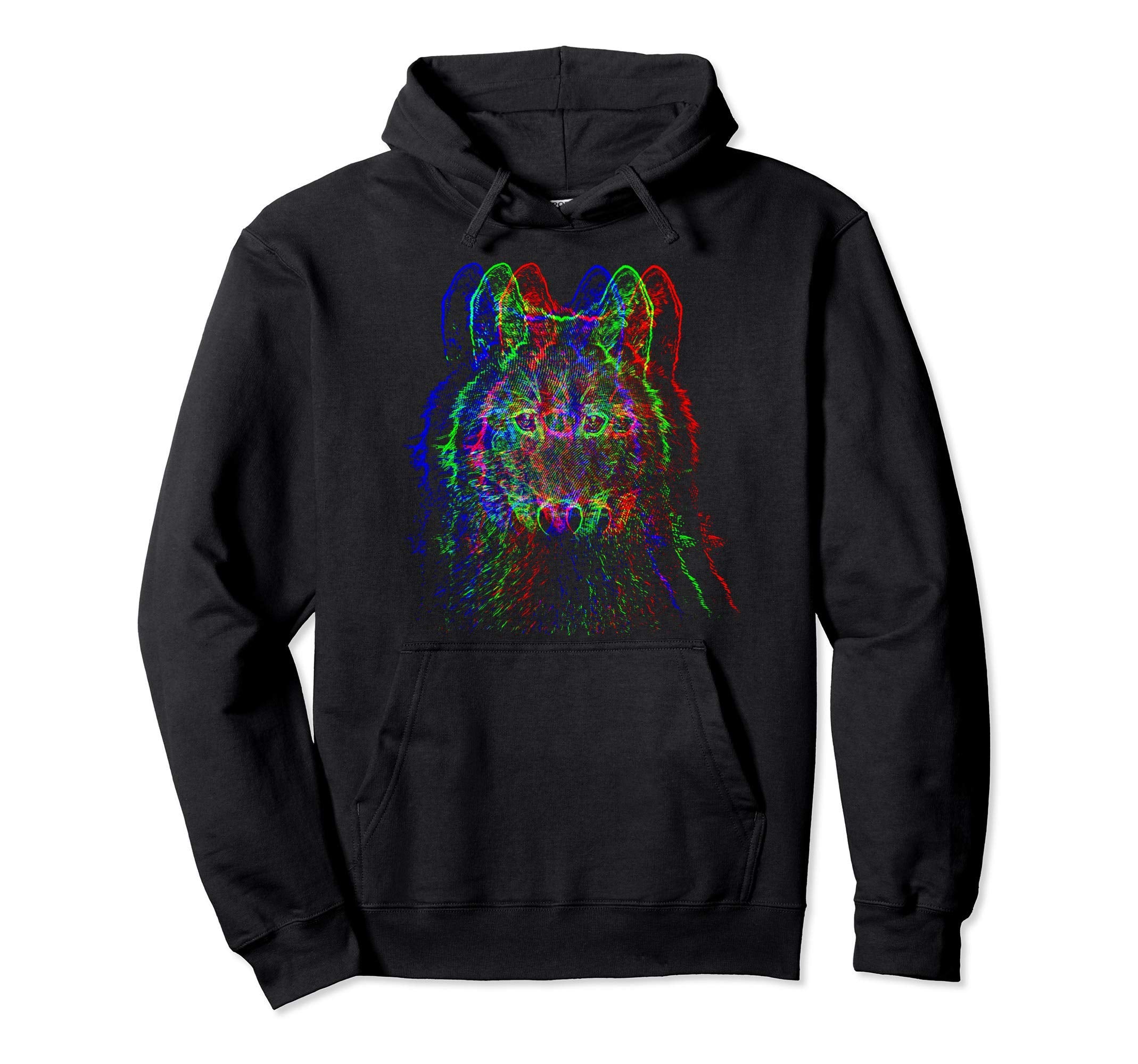 Wolf Wild Glitch Aesthetic Artistic Y2K Hoodie - Graphic Print Unisex - T-Shirt, Sweatshirt, Hoodie