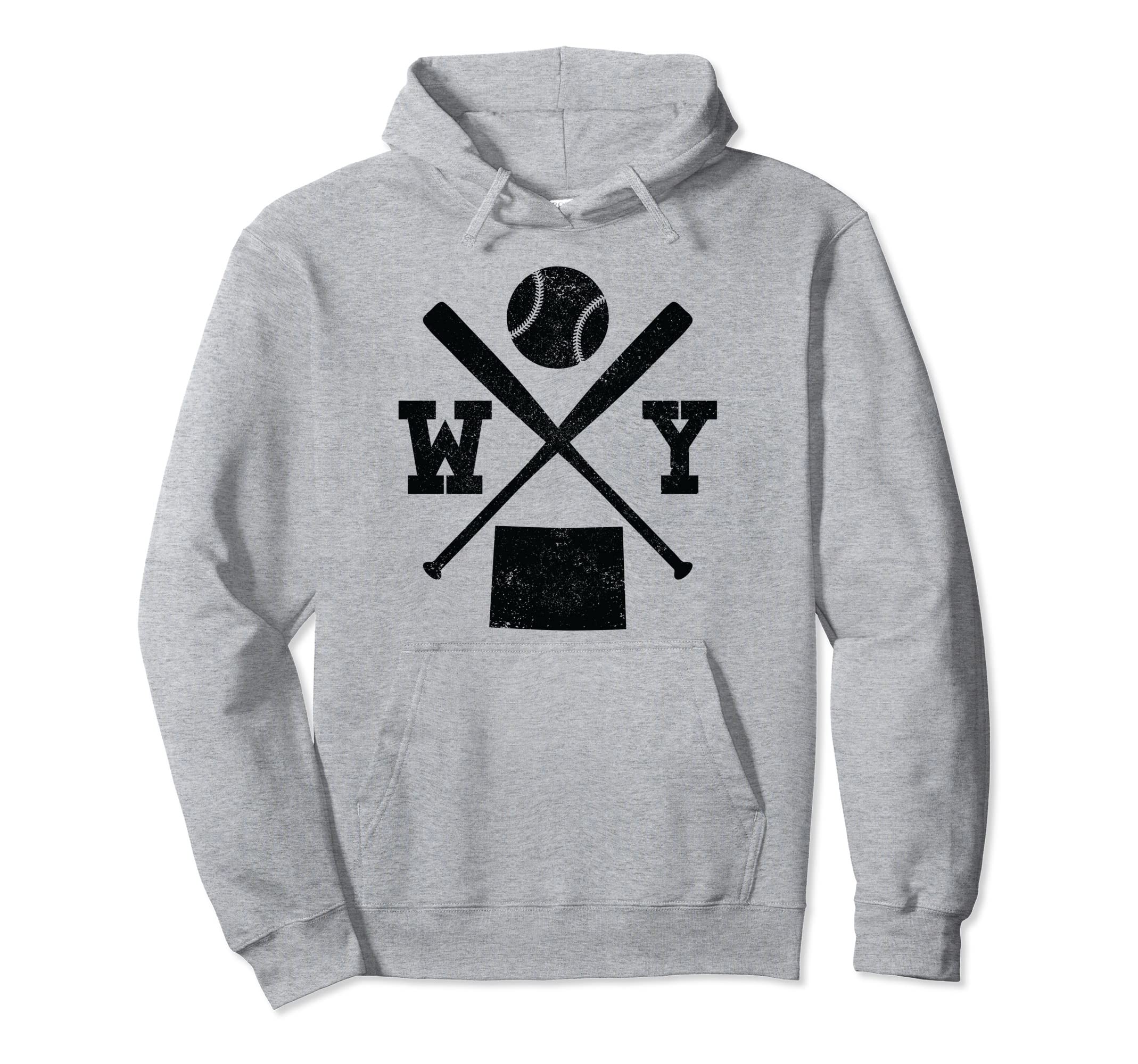 Wy Usa State Baseball Player Wyoming Hoodie - Novelty Apparel for Adults - T-Shirt, Sweatshirt, Hoodie