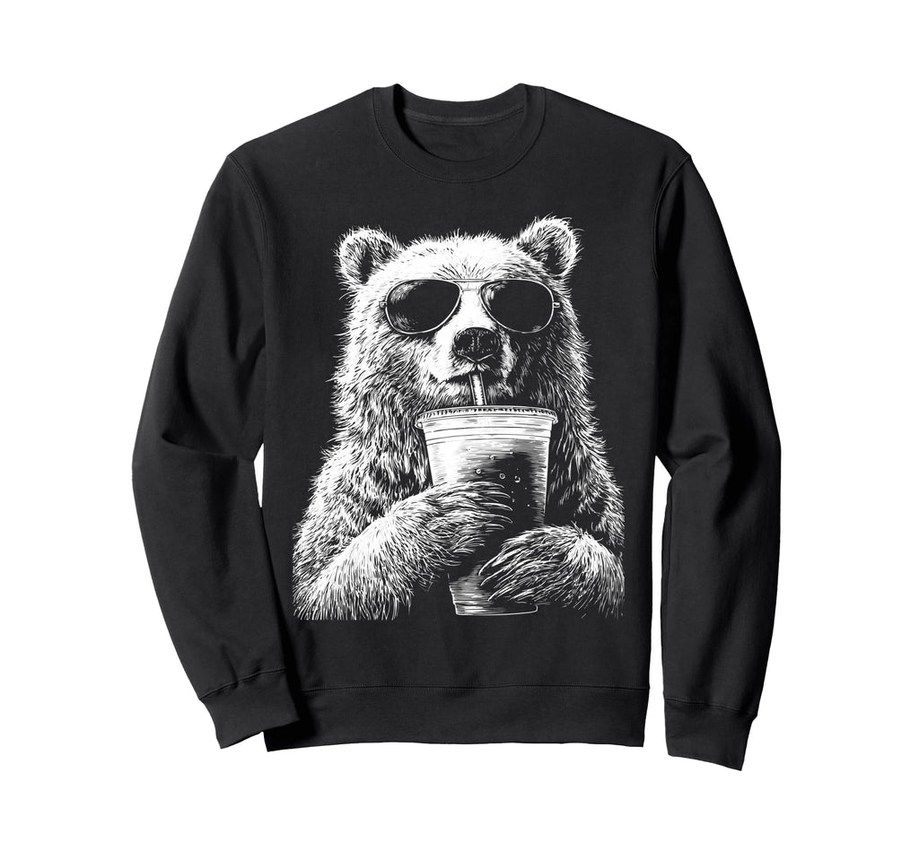 Bear Drinking Iced Coffee Funny Sweatshirt - Graphic Print for Adults - T-Shirt, Sweatshirt, Hoodie