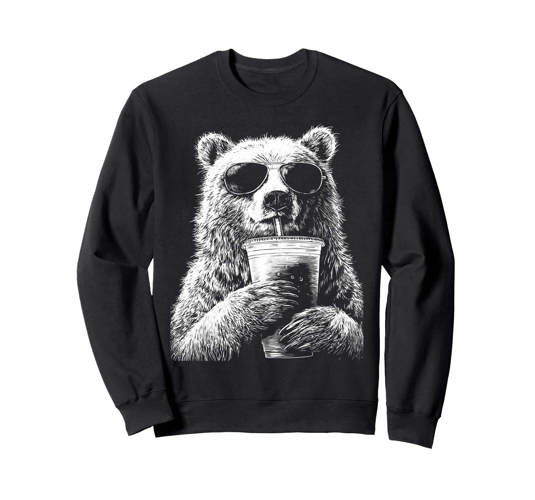 Bear Drinking Iced Coffee Funny Sweatshirt - Graphic Print for Adults - T-Shirt, Sweatshirt, Hoodie