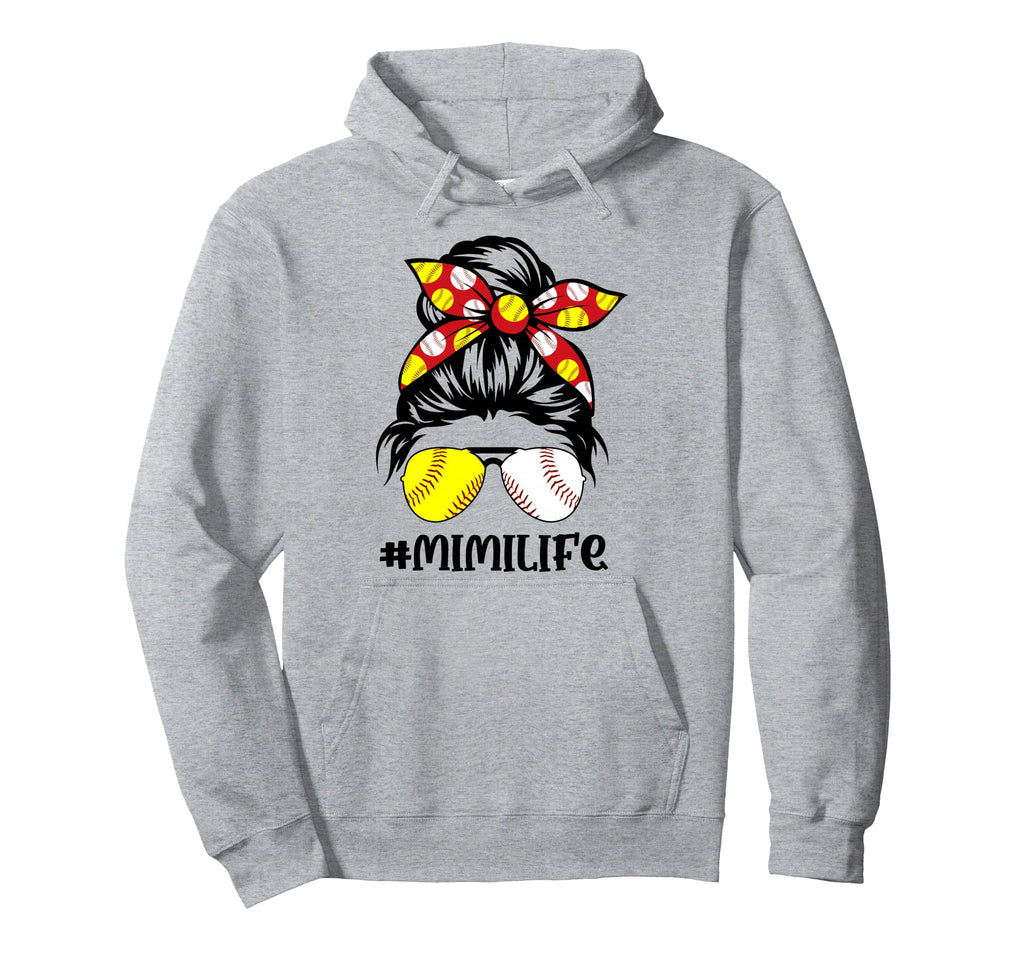 Messy Bun Mimi Life Softball Baseball Hoodie - Minimalist Print for Adults - T-Shirt, Sweatshirt, Hoodie