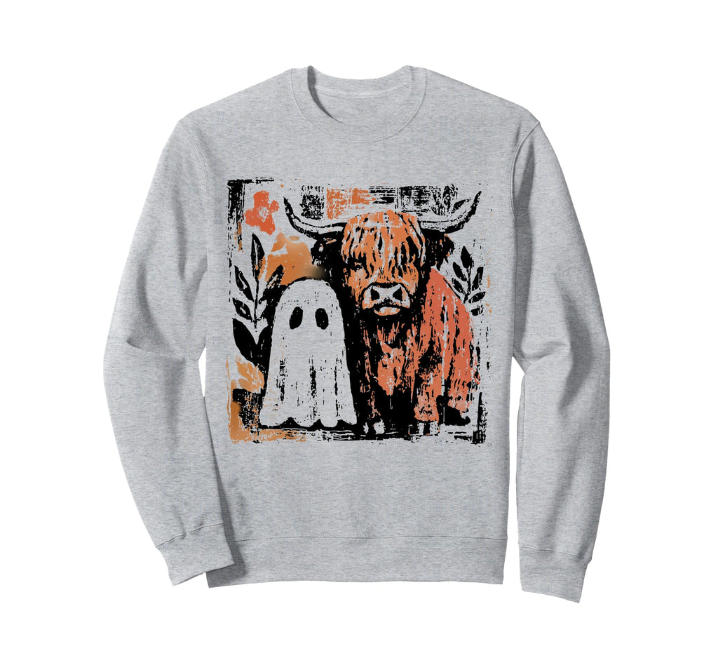 Boho Floral Highland Cow And Sweatshirt - Fun Novelty Design Men Women - T-Shirt, Sweatshirt, Hoodie
