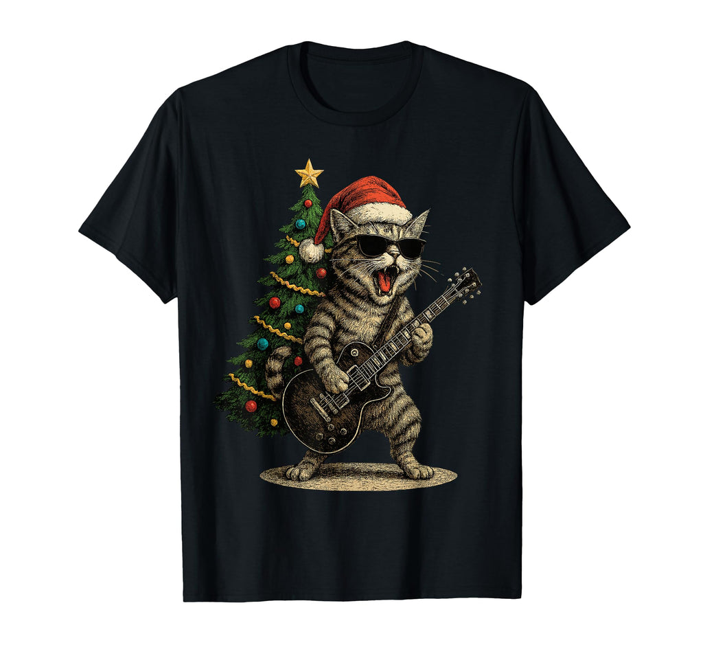 Cat Playing Guitar Rock And Roll Star Cat T-Shirt - Streetwear Style Unisex - T-Shirt, Sweatshirt, Hoodie