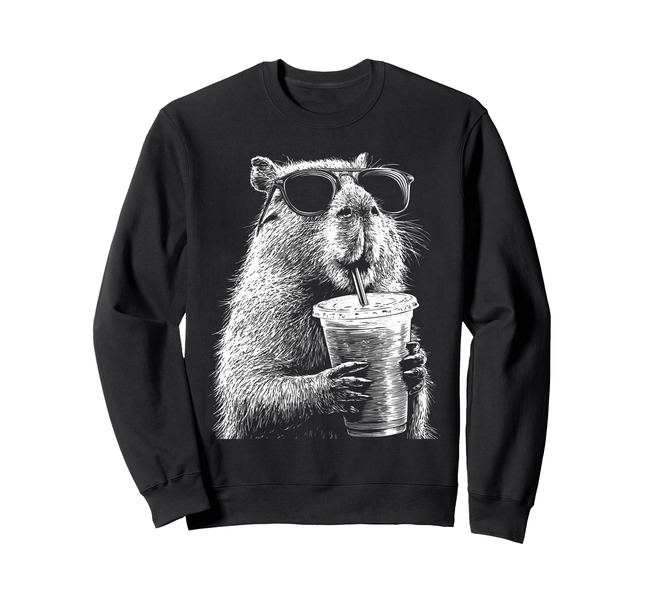 Capybara Drinking Iced Coffee Funny Sweatshirt - Graphic Print Unisex - T-Shirt, Sweatshirt, Hoodie