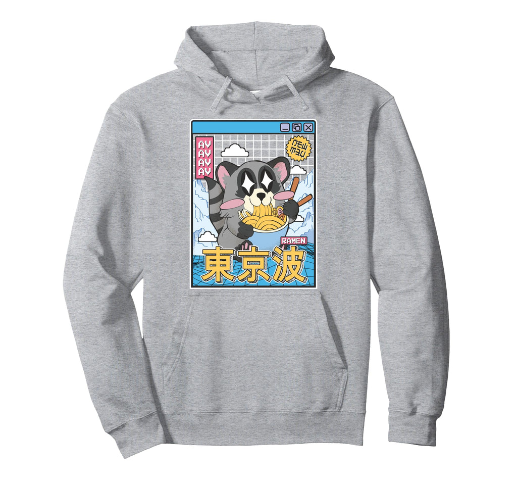 Raccoon Eating Ramen Kawaii Vaporwave Hoodie - Minimalist Print Men Women - T-Shirt, Sweatshirt, Hoodie