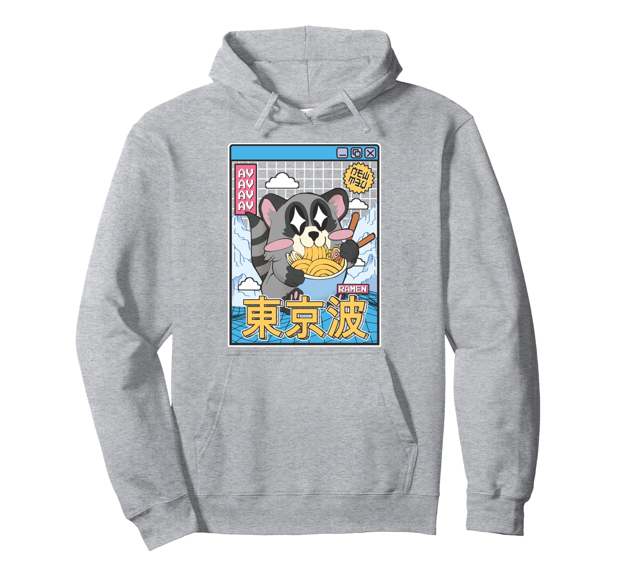 Raccoon Eating Ramen Kawaii Vaporwave Hoodie - Minimalist Print Men Women - T-Shirt, Sweatshirt, Hoodie