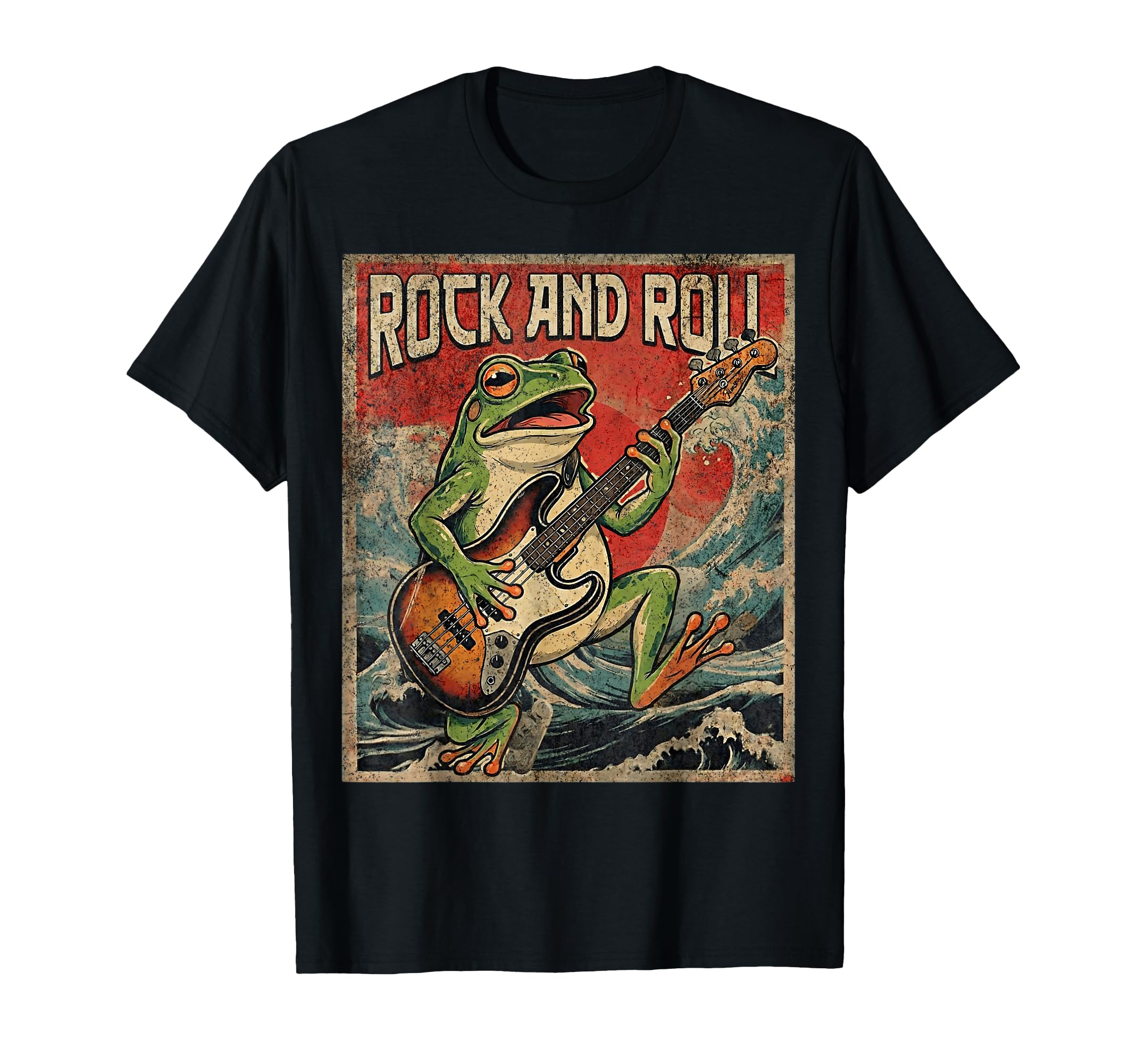 Frog Playing Bass Guitar Rock Rock T-Shirt - Trendy Graphic Unisex - T-Shirt, Sweatshirt, Hoodie