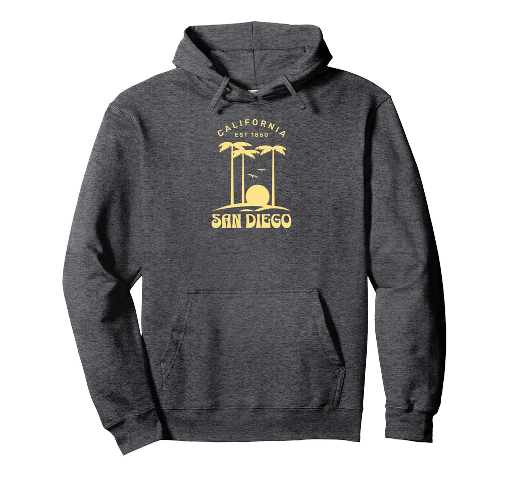 San Diego California 60S Sunset Palm Hoodie - Unique Graphic for Adults - T-Shirt, Sweatshirt, Hoodie