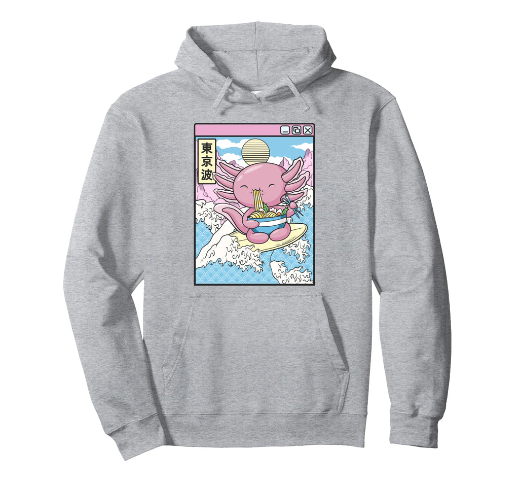 Axolotl Eating Ramen Surfing Japan Hoodie - Custom Art Print for Adults - T-Shirt, Sweatshirt, Hoodie