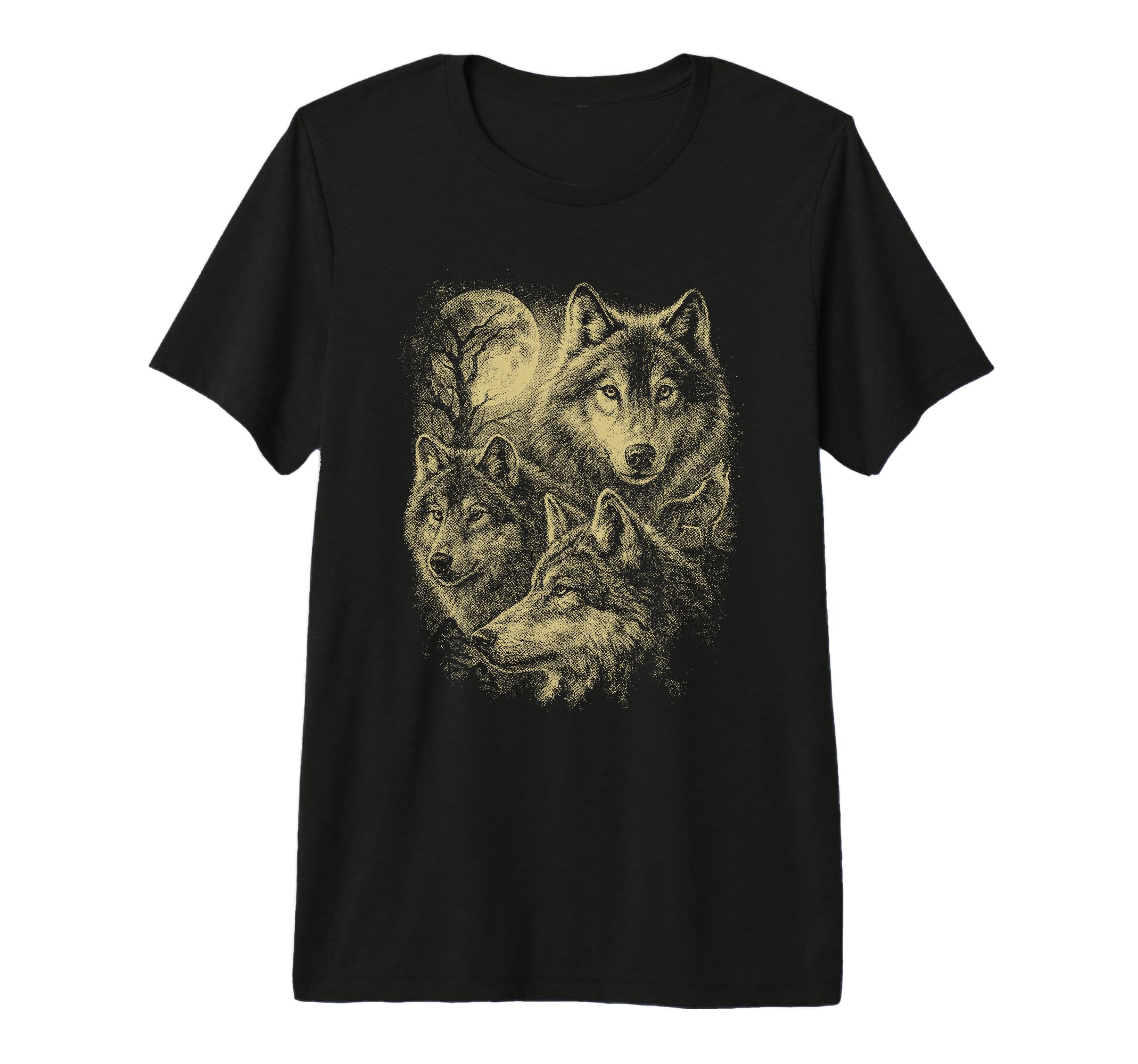 Wolf 90S Under Moon Grunge Wolf Faded T-Shirt - Minimalist Print Unisex - T-Shirt, Sweatshirt, Hoodie