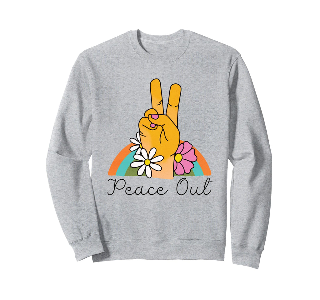 Peace Out Flowers Rainbow Boho Sweatshirt - Casual Everyday Wear Men Women - T-Shirt, Sweatshirt, Hoodie