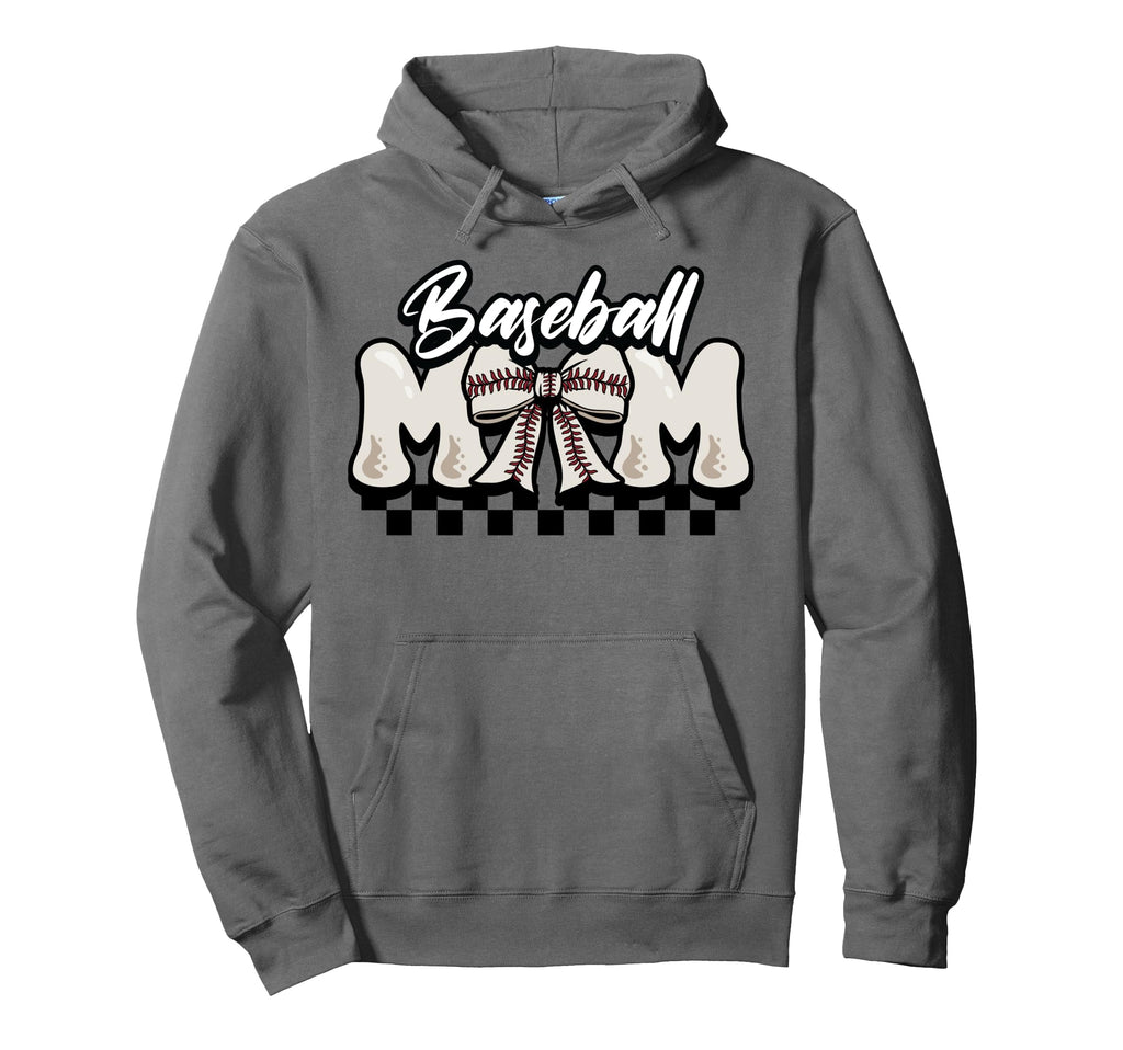 Baseball Mom Mothers Day Coquette Bow Hoodie - Trendy Graphic for Adults - T-Shirt, Sweatshirt, Hoodie