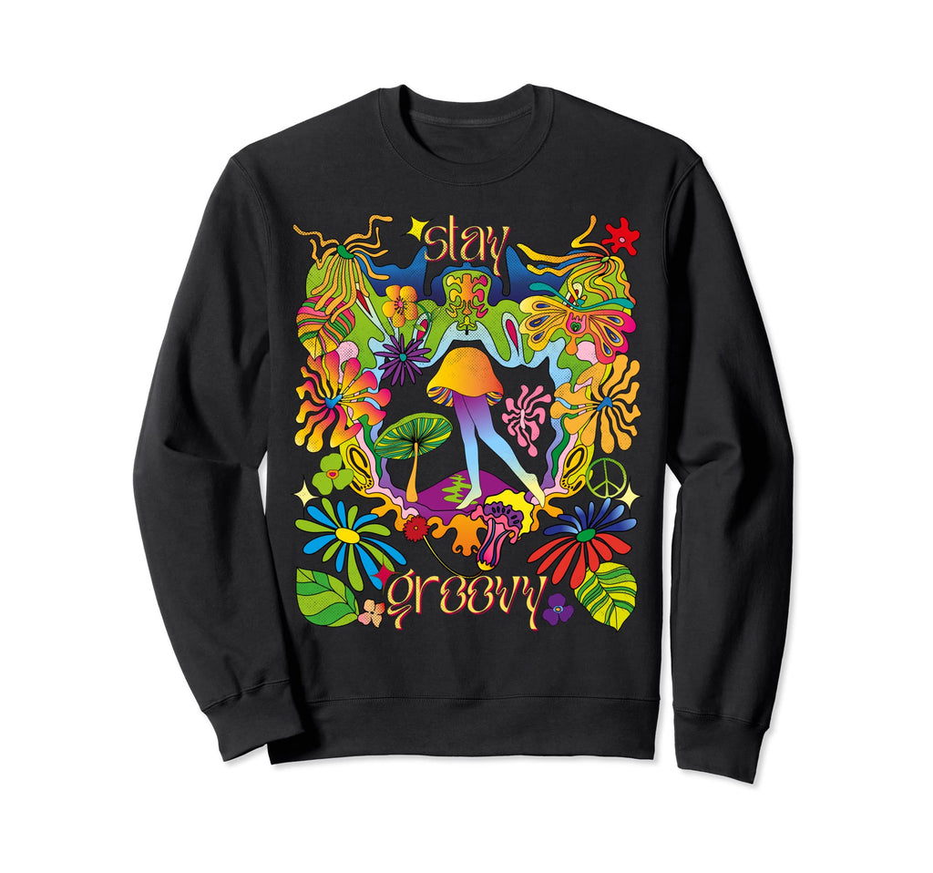 Stay Groovy 70S Mushroom Hippie Sweatshirt - Trendy Graphic Men Women - T-Shirt, Sweatshirt, Hoodie