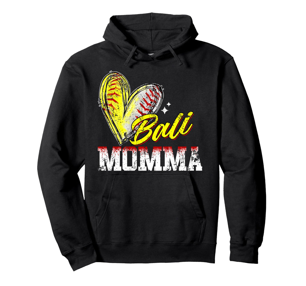 Ball Momma Heart Funny Baseball Hoodie - Minimalist Print for Adults - T-Shirt, Sweatshirt, Hoodie