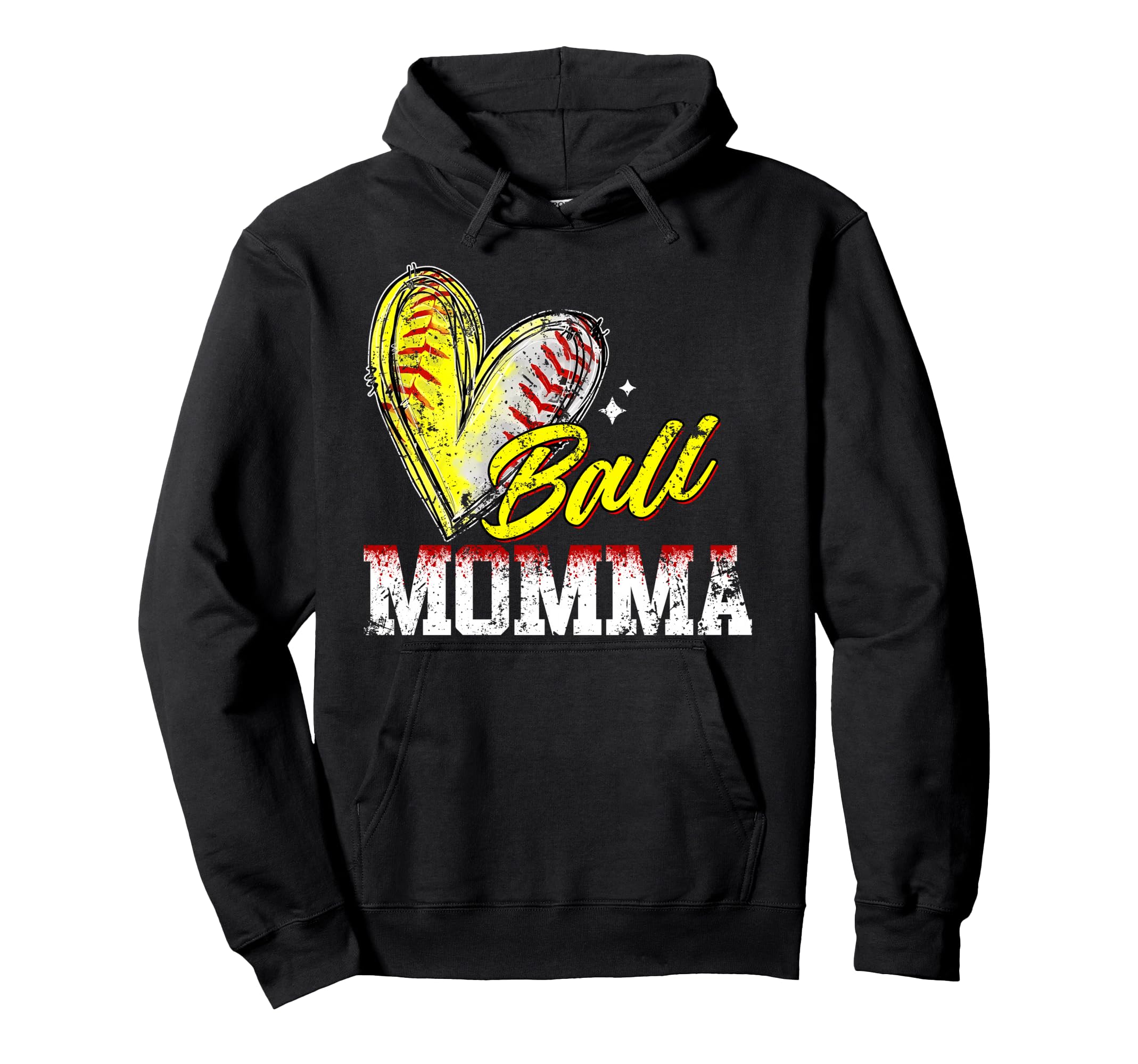 Ball Momma Heart Funny Baseball Hoodie - Minimalist Print for Adults - T-Shirt, Sweatshirt, Hoodie