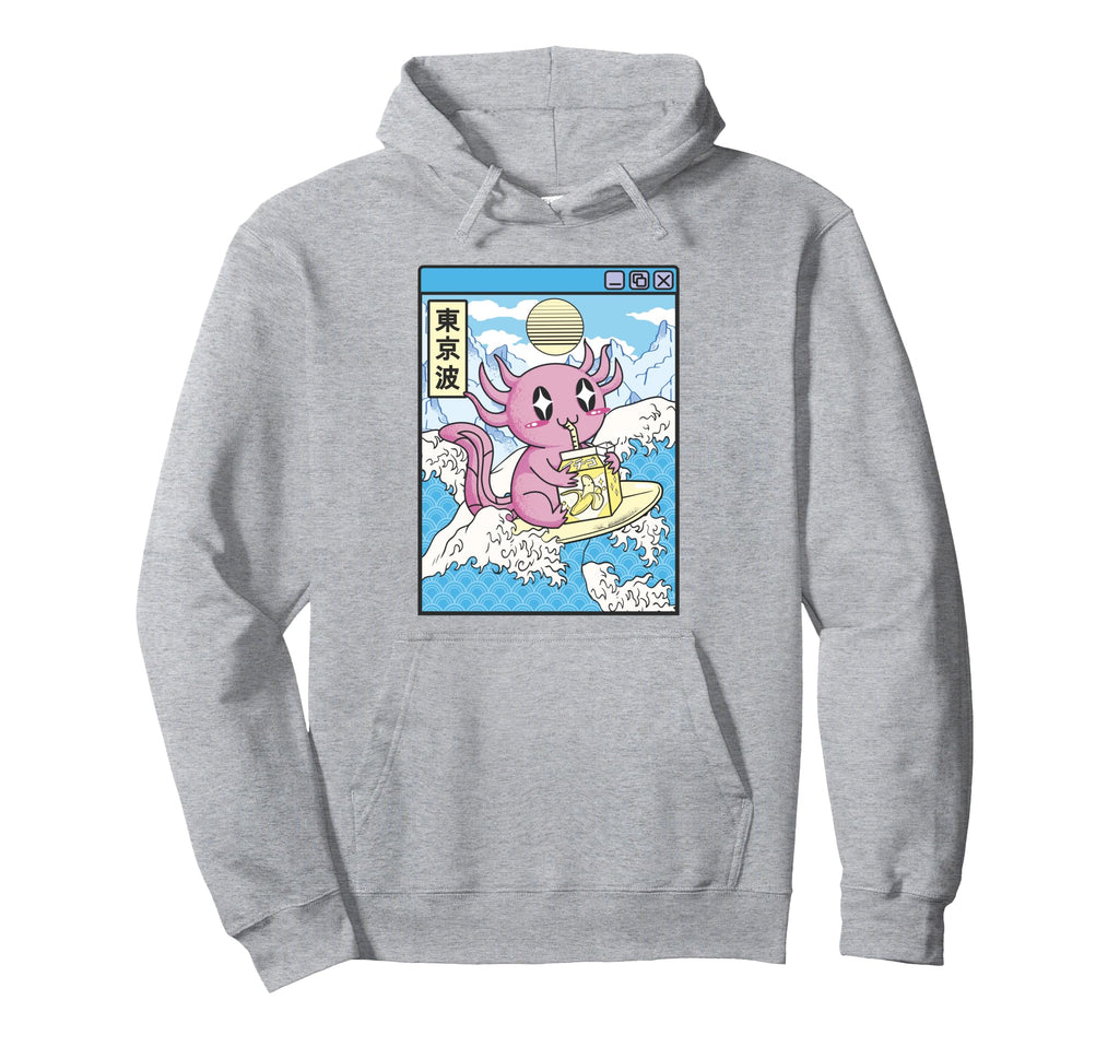Surfing Axolotl Drinking Banana Milk Hoodie - Novelty Apparel for Adults - T-Shirt, Sweatshirt, Hoodie