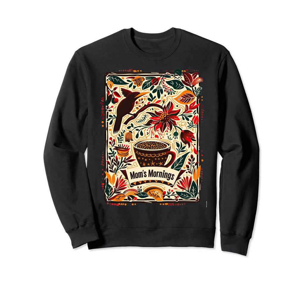 Moms Mornings Floral Coffee Mug Sweatshirt - Novelty Apparel for Adults - T-Shirt, Sweatshirt, Hoodie