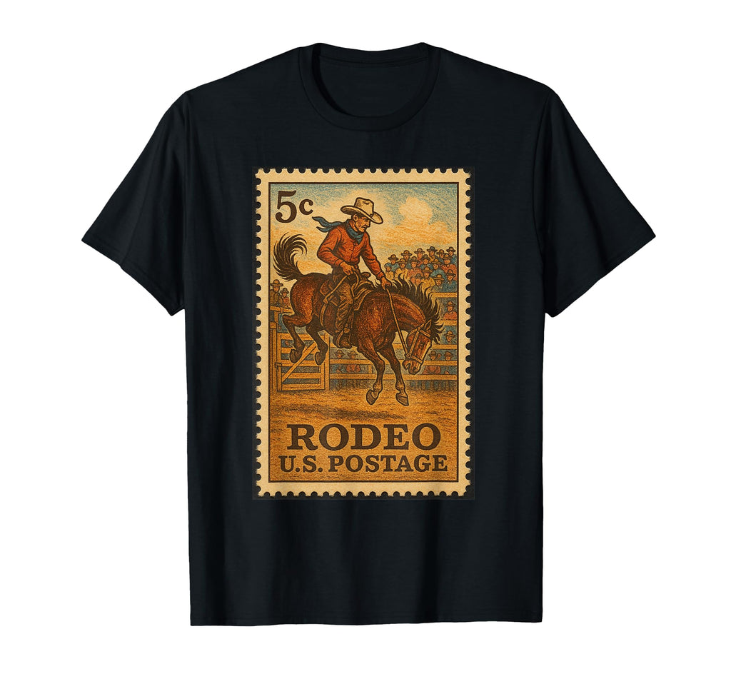 Rodeo Cow Postage Stamp T-Shirt - Aesthetic Graphic Unisex - T-Shirt, Sweatshirt, Hoodie