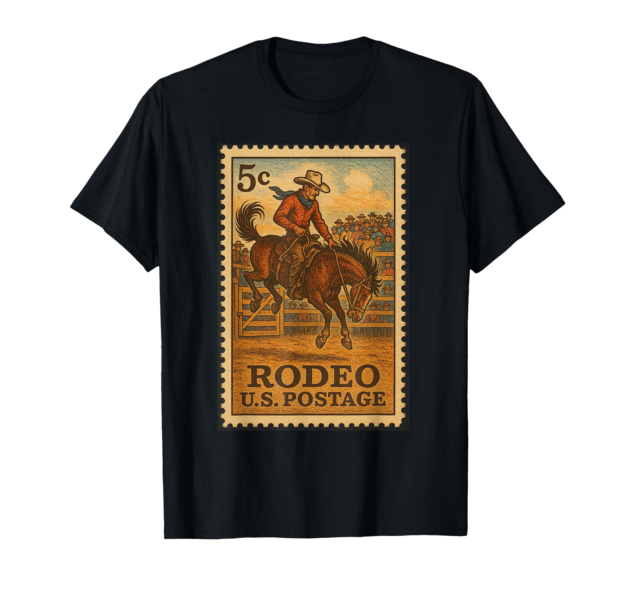 Rodeo Cow Postage Stamp T-Shirt - Aesthetic Graphic Unisex - T-Shirt, Sweatshirt, Hoodie