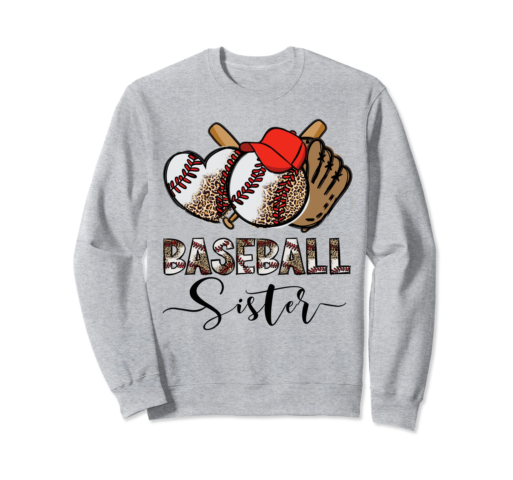 Baseball Sister Leopard Heart Sweatshirt - Casual Everyday Wear Men Women - T-Shirt, Sweatshirt, Hoodie
