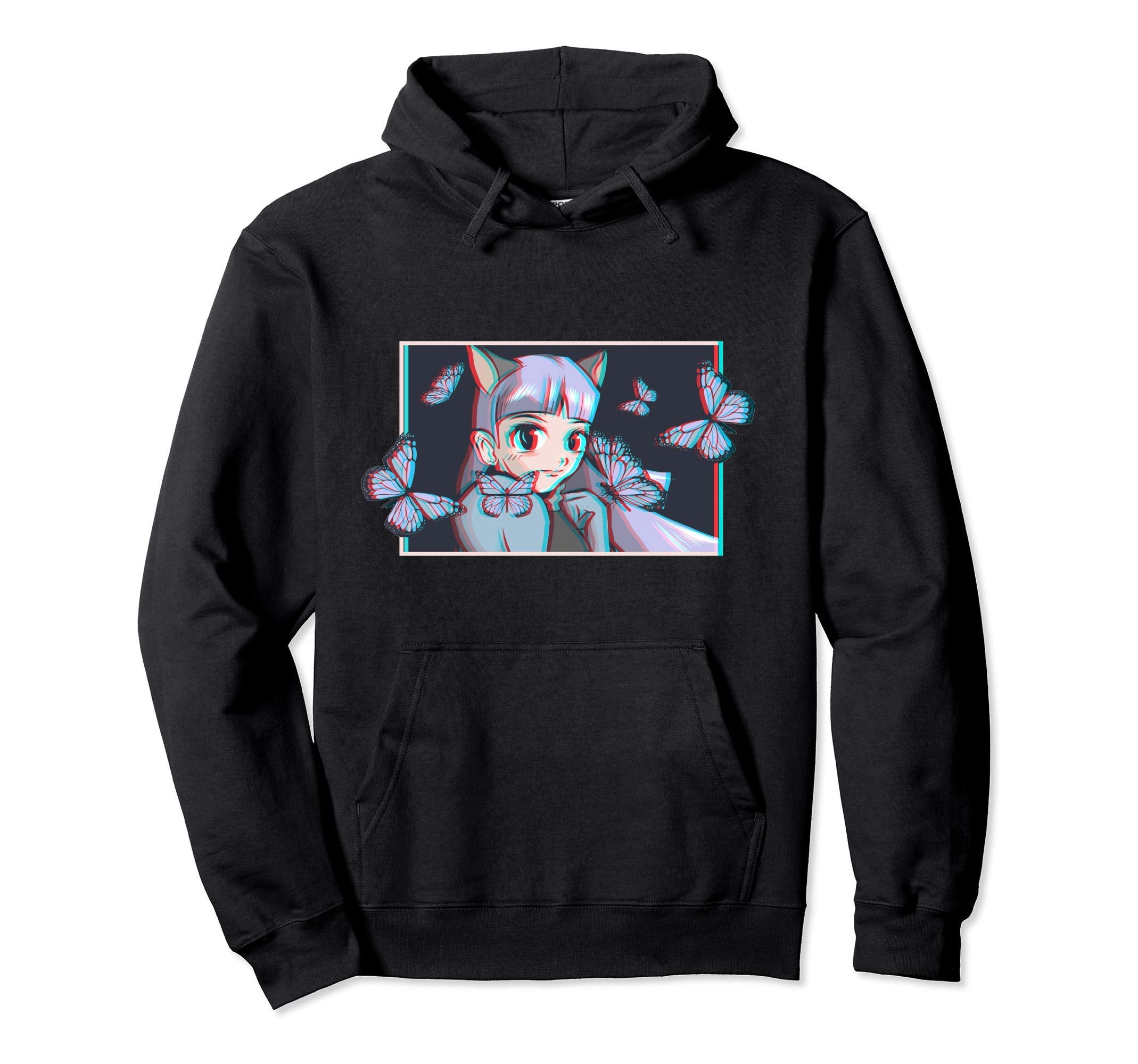 Vaporwave Anime Neko Waifu Aesthetic Hoodie - Minimalist Print Unisex - T-Shirt, Sweatshirt, Hoodie