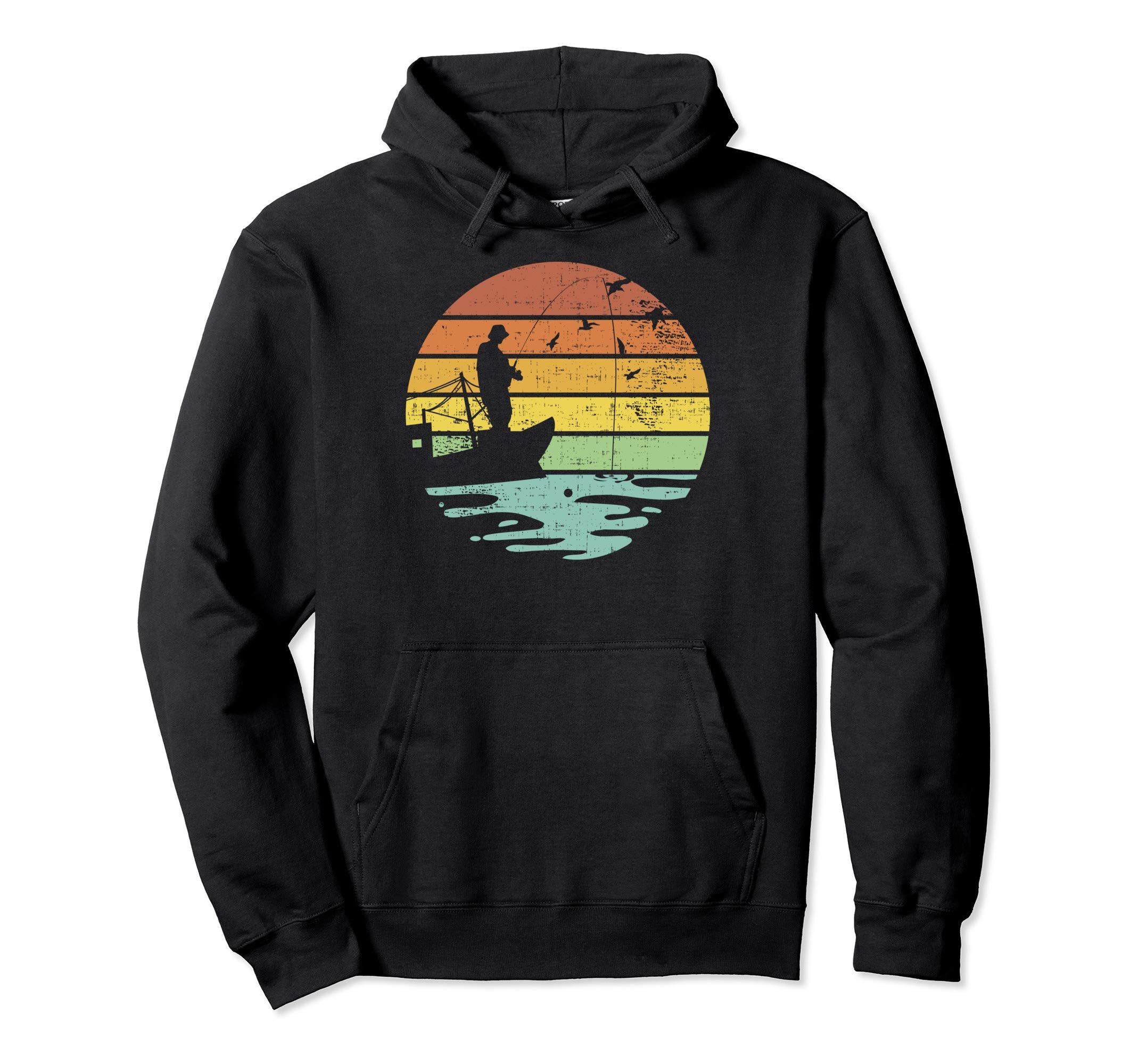 Fly Fishing Sunset Distressed Hoodie - Aesthetic Graphic Men Women - T-Shirt, Sweatshirt, Hoodie