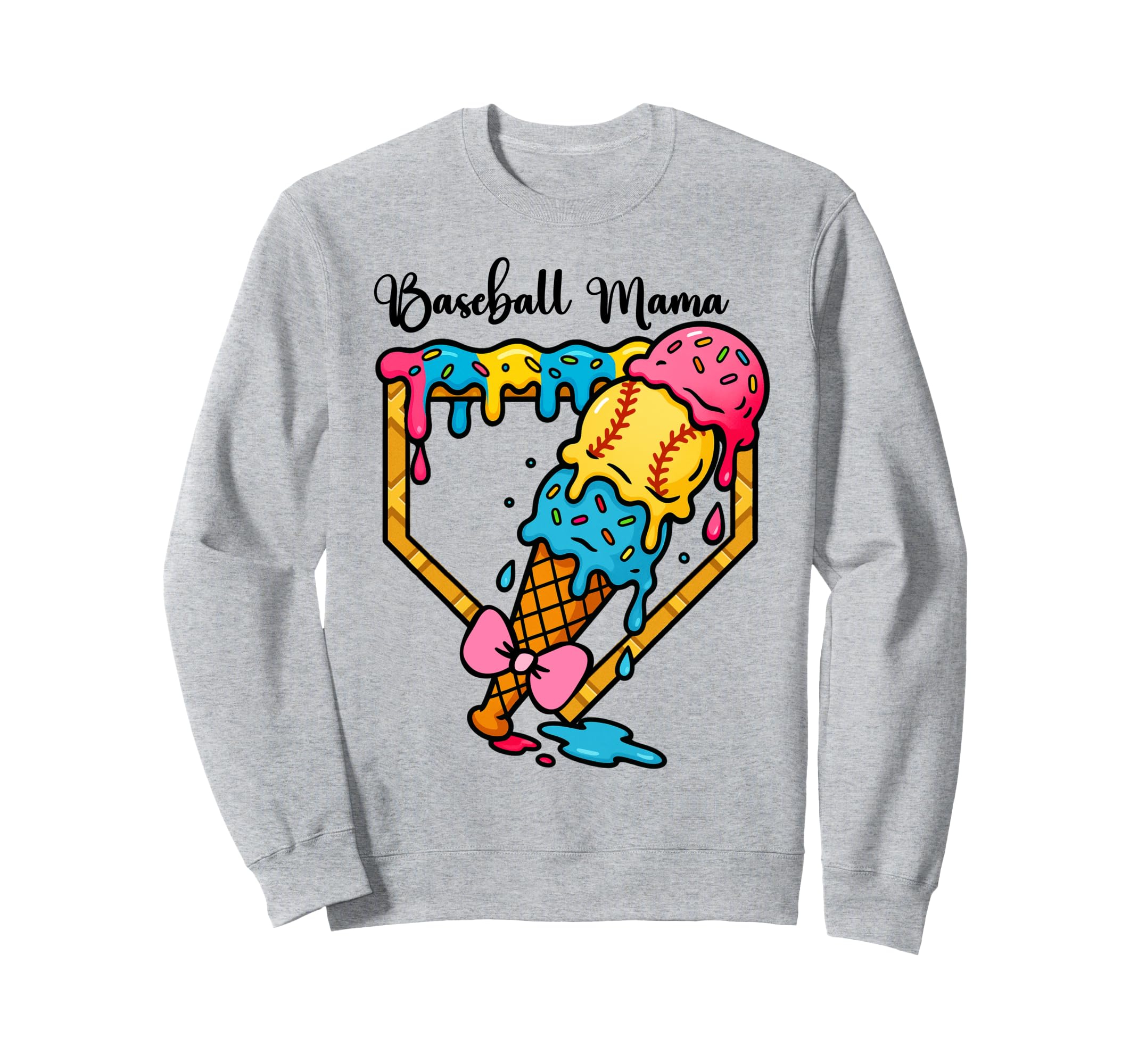 Fun Baseball Mama Ice Cream Drip Sweatshirt - Trendy Graphic for Adults - T-Shirt, Sweatshirt, Hoodie