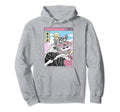 Cat Eating Sushi Surfing Kanagawa Wave Hoodie - Novelty Apparel for Adults - T-Shirt, Sweatshirt, Hoodie