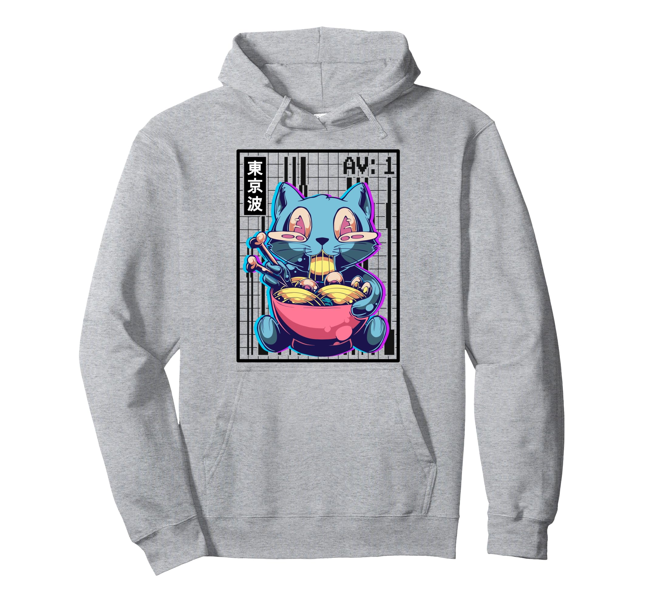 Weirdcore Cat Ramen Grid Vaporwave Hoodie - Aesthetic Graphic for Adults - T-Shirt, Sweatshirt, Hoodie