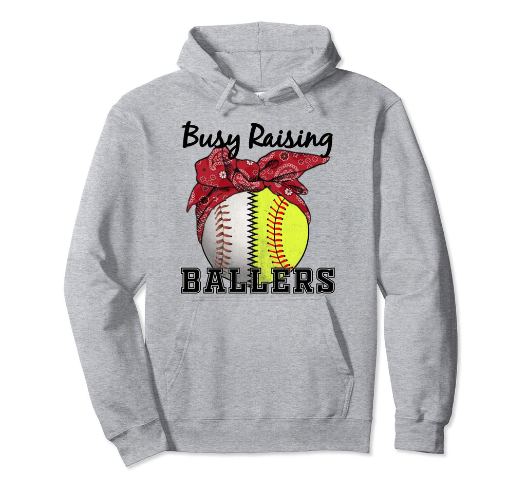 Busy Raising Ballers Softball Baseball Mom Hoodie - Unique Graphic Unisex - T-Shirt, Sweatshirt, Hoodie
