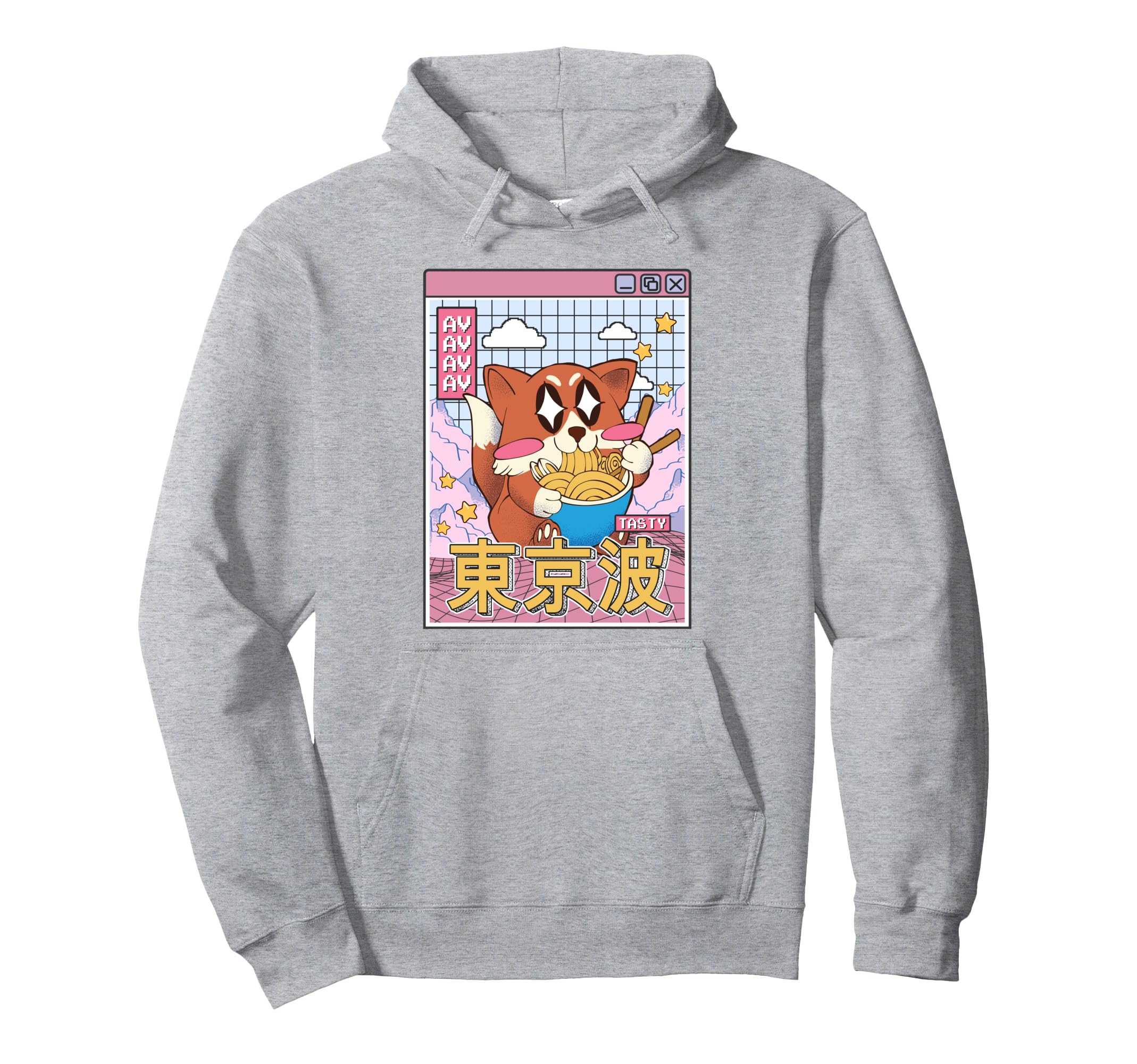 Happy Fox Eating Ramen Vaporwave Aesthetic Hoodie - Unique Graphic Unisex - T-Shirt, Sweatshirt, Hoodie