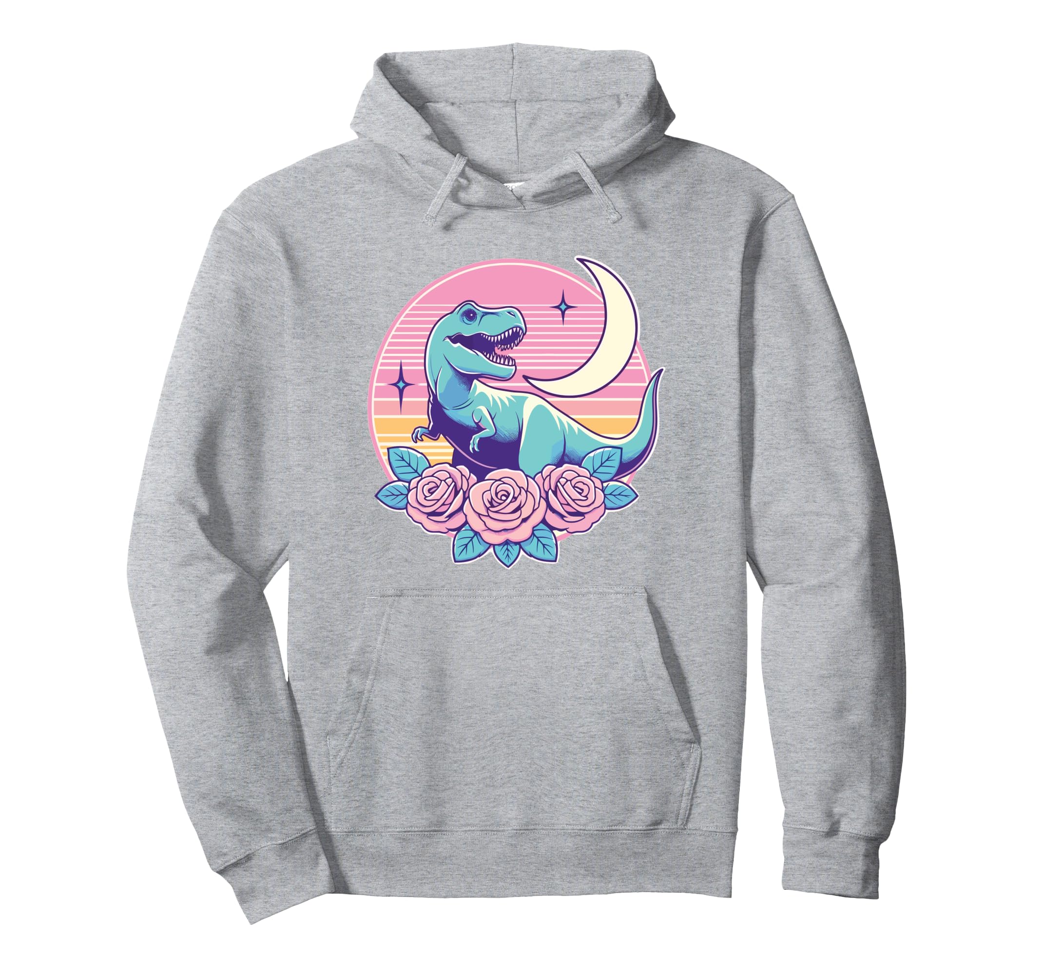 Pastel Dinosaur T Rex Moon And Roses Hoodie - Aesthetic Graphic Men Women - T-Shirt, Sweatshirt, Hoodie