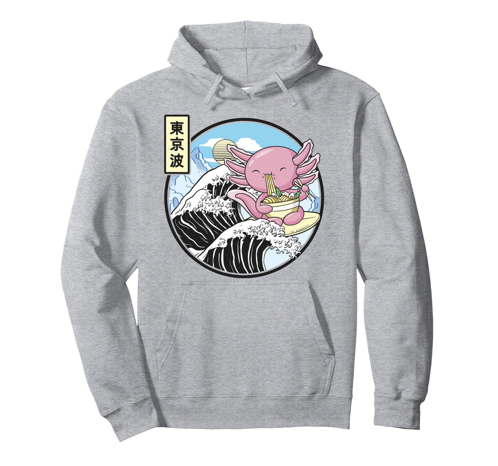 Axolotl Eating Ramen Kanagawa Wave Anime Hoodie - Streetwear Style Unisex - T-Shirt, Sweatshirt, Hoodie