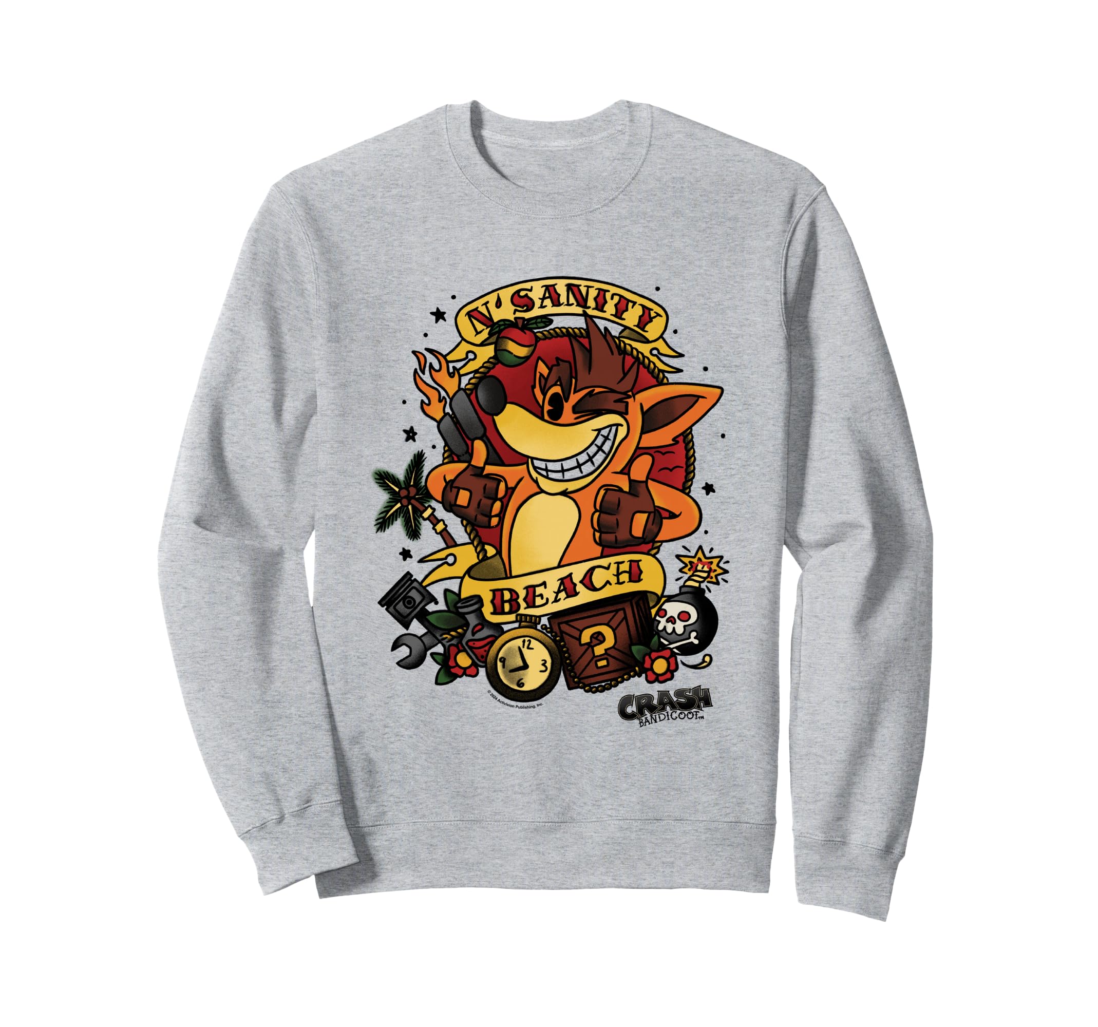 Crash Bandicoot Nsanity Beach Tattoo Sweatshirt - Graphic Print for Adults - T-Shirt, Sweatshirt, Hoodie