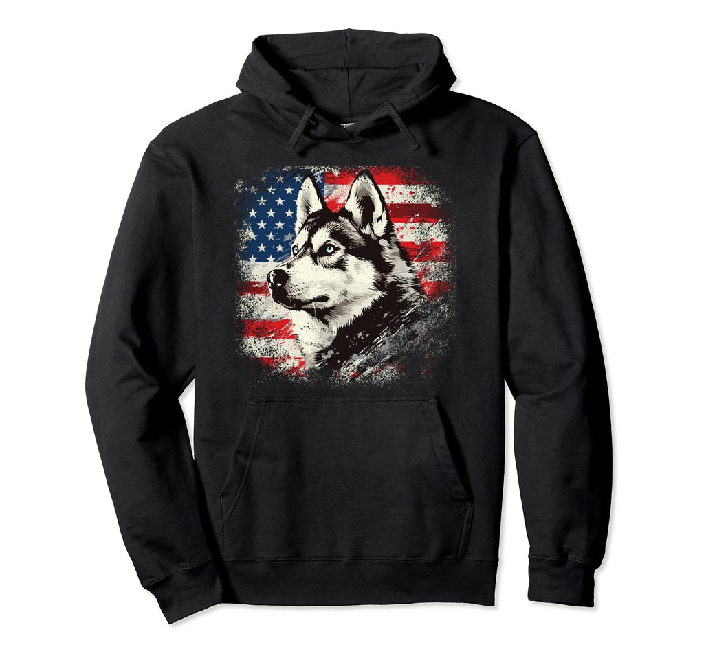 Siberian Husky Dog Patriotic American Hoodie - Novelty Apparel for Adults - T-Shirt, Sweatshirt, Hoodie