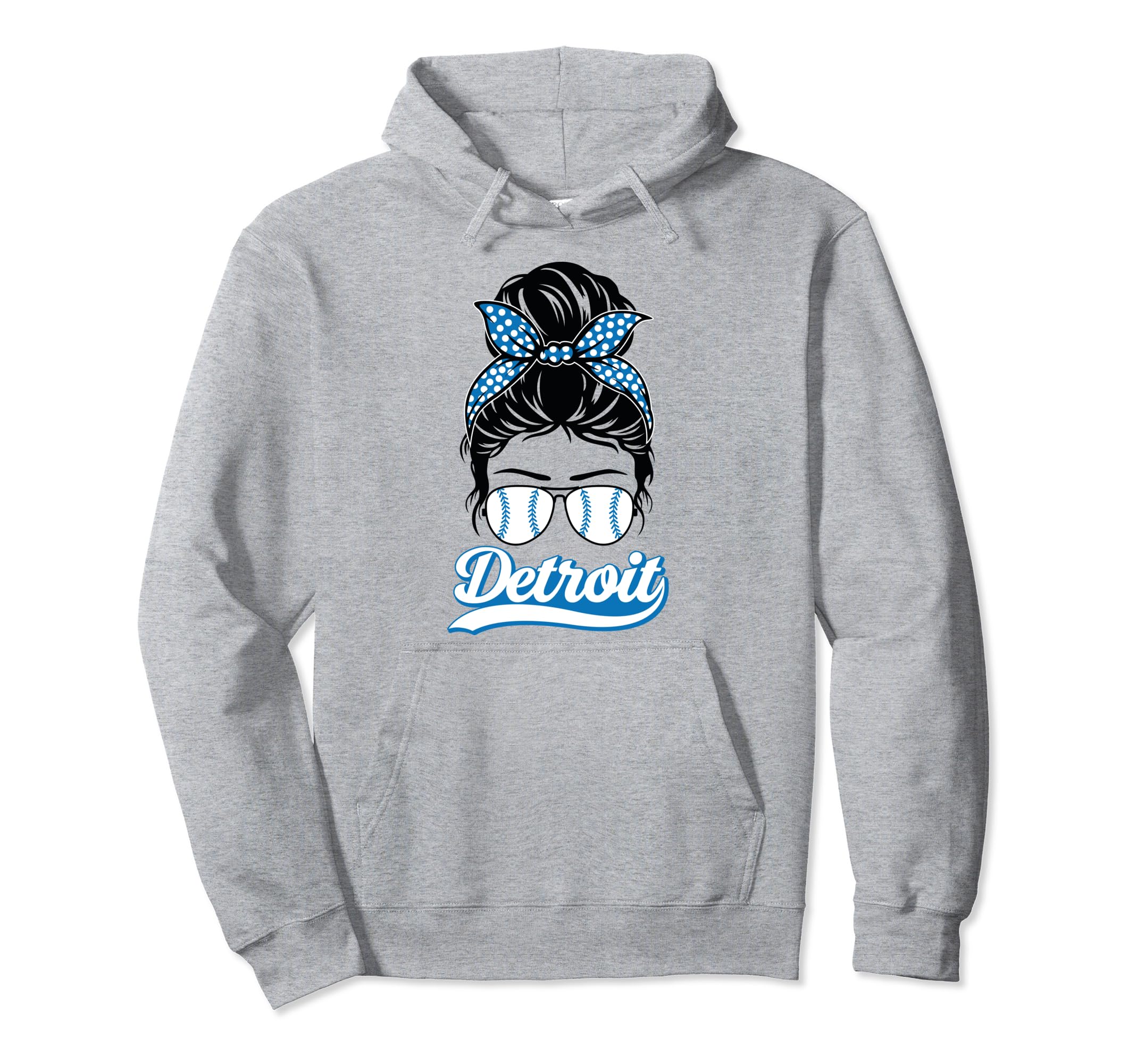 Detroit Baseball Leopard Messy Bun Hoodie - Aesthetic Graphic Men Women - T-Shirt, Sweatshirt, Hoodie