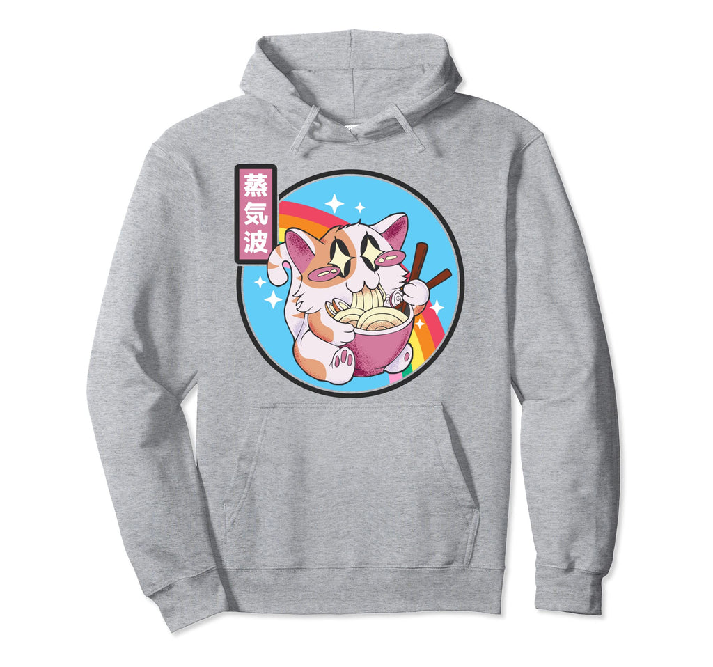 Happy Cat Eating Ramen Japan Otaku 80S Hoodie - Streetwear Style Unisex - T-Shirt, Sweatshirt, Hoodie