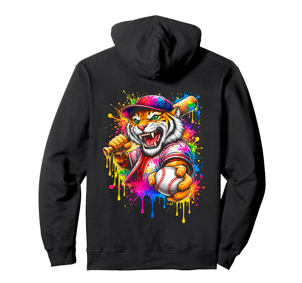 Fierce Tiger Baseball Player Paint Hoodie - Graphic Print for Adults - T-Shirt, Sweatshirt, Hoodie