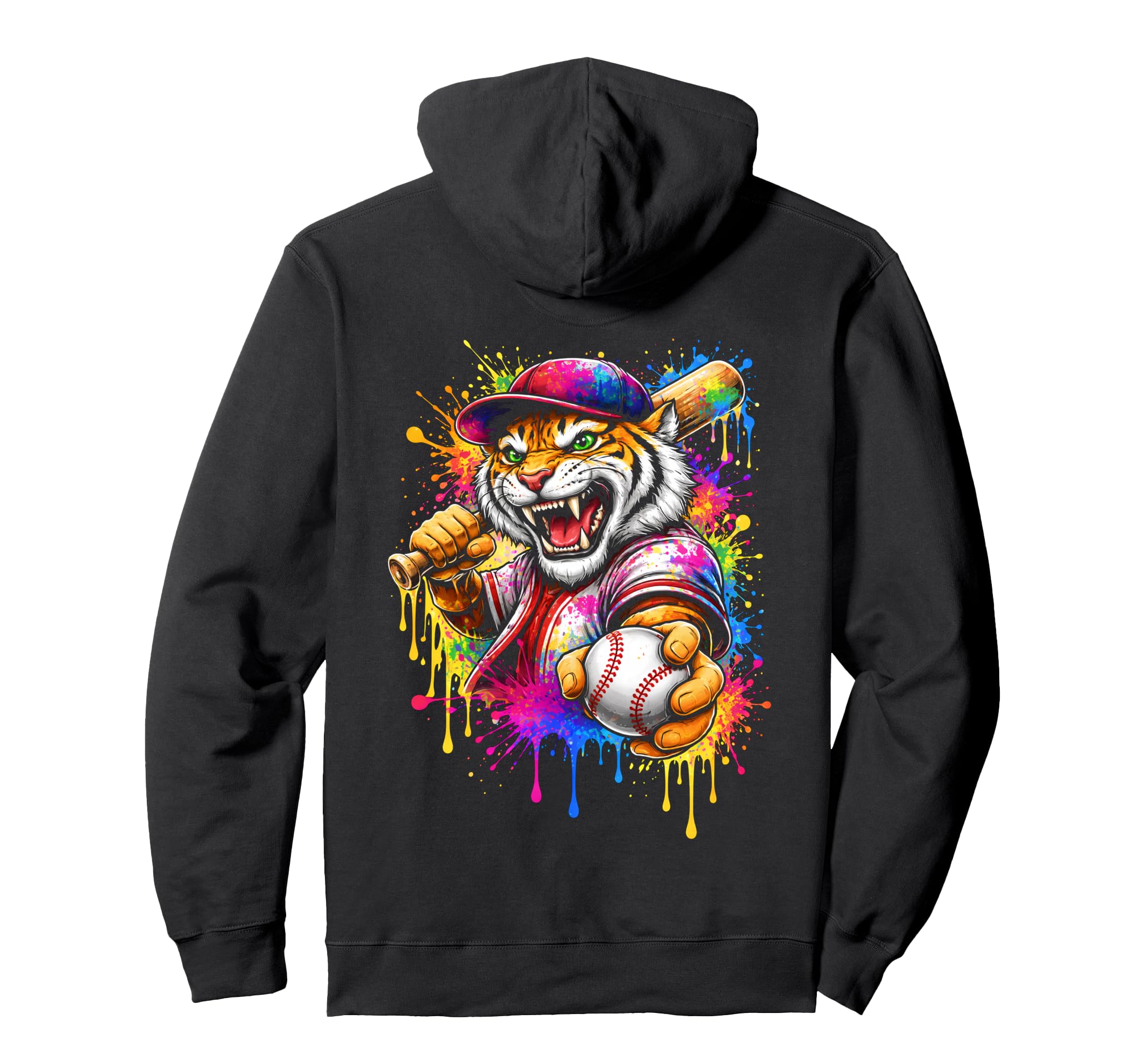 Fierce Tiger Baseball Player Paint Hoodie - Graphic Print for Adults - T-Shirt, Sweatshirt, Hoodie