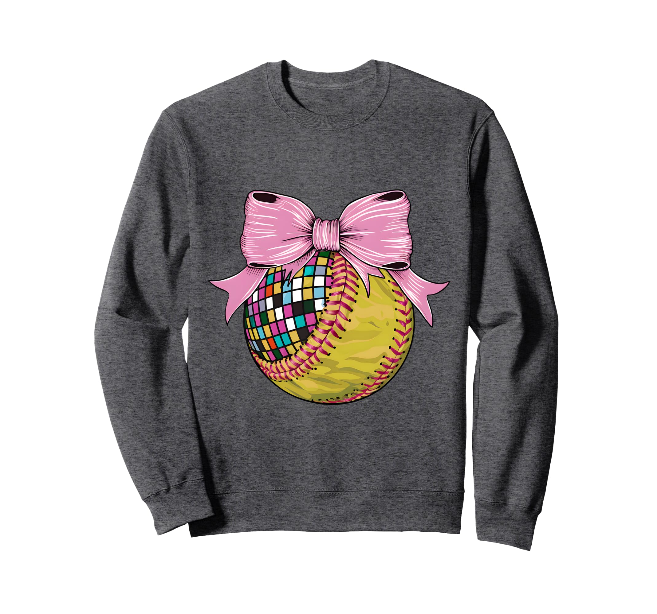Coquette Bow Disco Ball Softball Sweatshirt - Aesthetic Graphic for Adults - T-Shirt, Sweatshirt, Hoodie