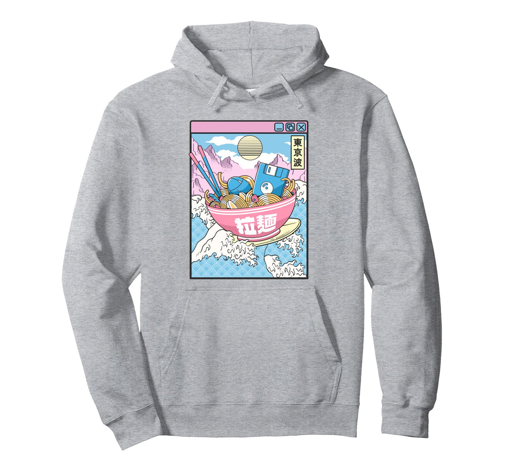 Digital Ramen Bowl Surfing Japanese Waves Hoodie - Streetwear Style Unisex - T-Shirt, Sweatshirt, Hoodie