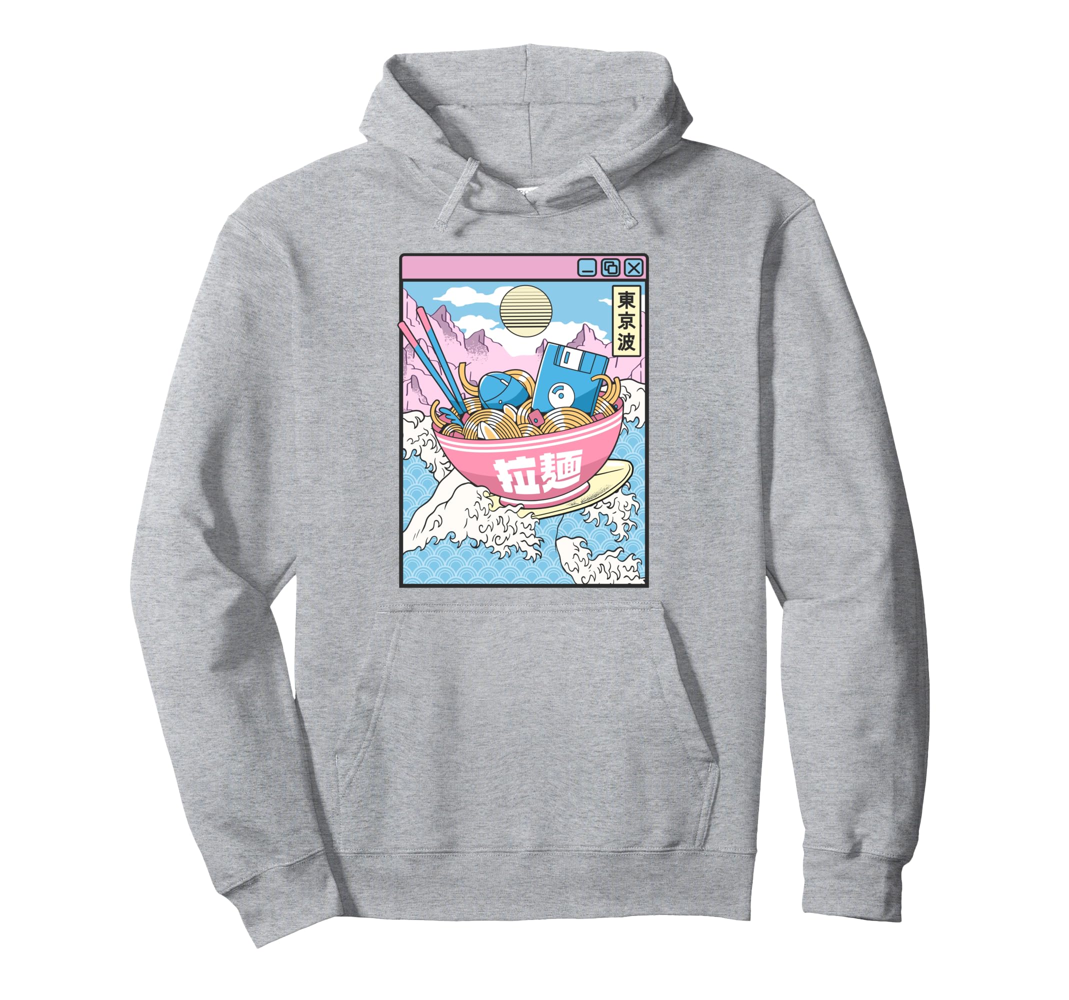 Digital Ramen Bowl Surfing Japanese Waves Hoodie - Streetwear Style Unisex - T-Shirt, Sweatshirt, Hoodie
