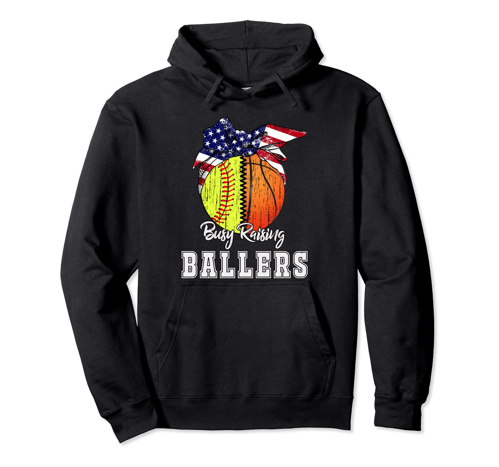 Busy Raising Ballers Softball Basketball Hoodie - Novelty Apparel Unisex - T-Shirt, Sweatshirt, Hoodie