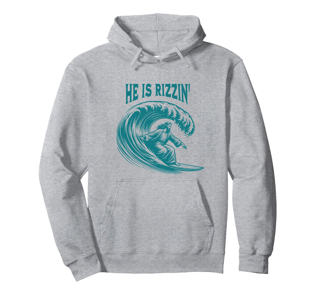He Is Rizzin Jesus Surfing Funny Easter Hoodie - Novelty Apparel Unisex - T-Shirt, Sweatshirt, Hoodie