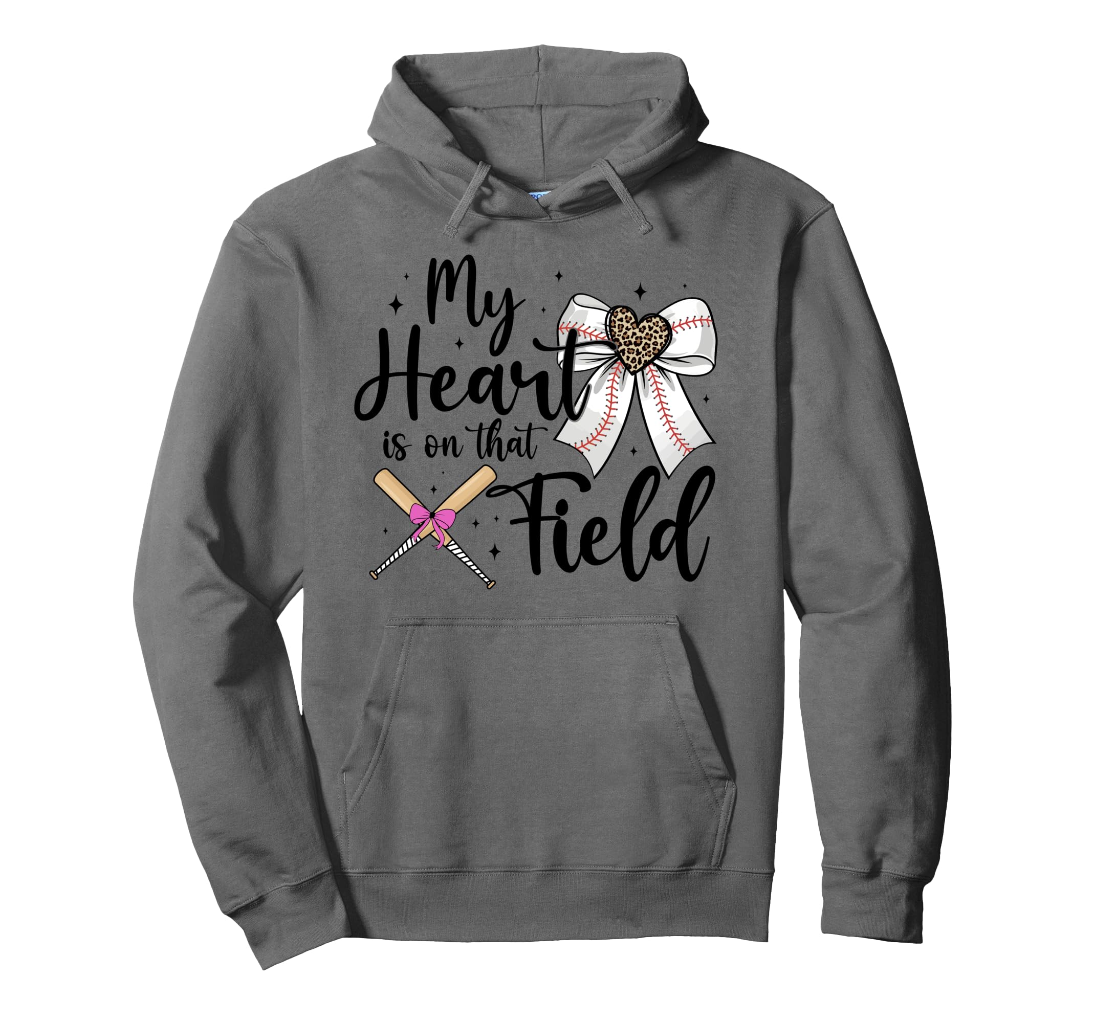 Baseball Mom My Heart Is That Field Bow Hoodie - Graphic Print Unisex - T-Shirt, Sweatshirt, Hoodie