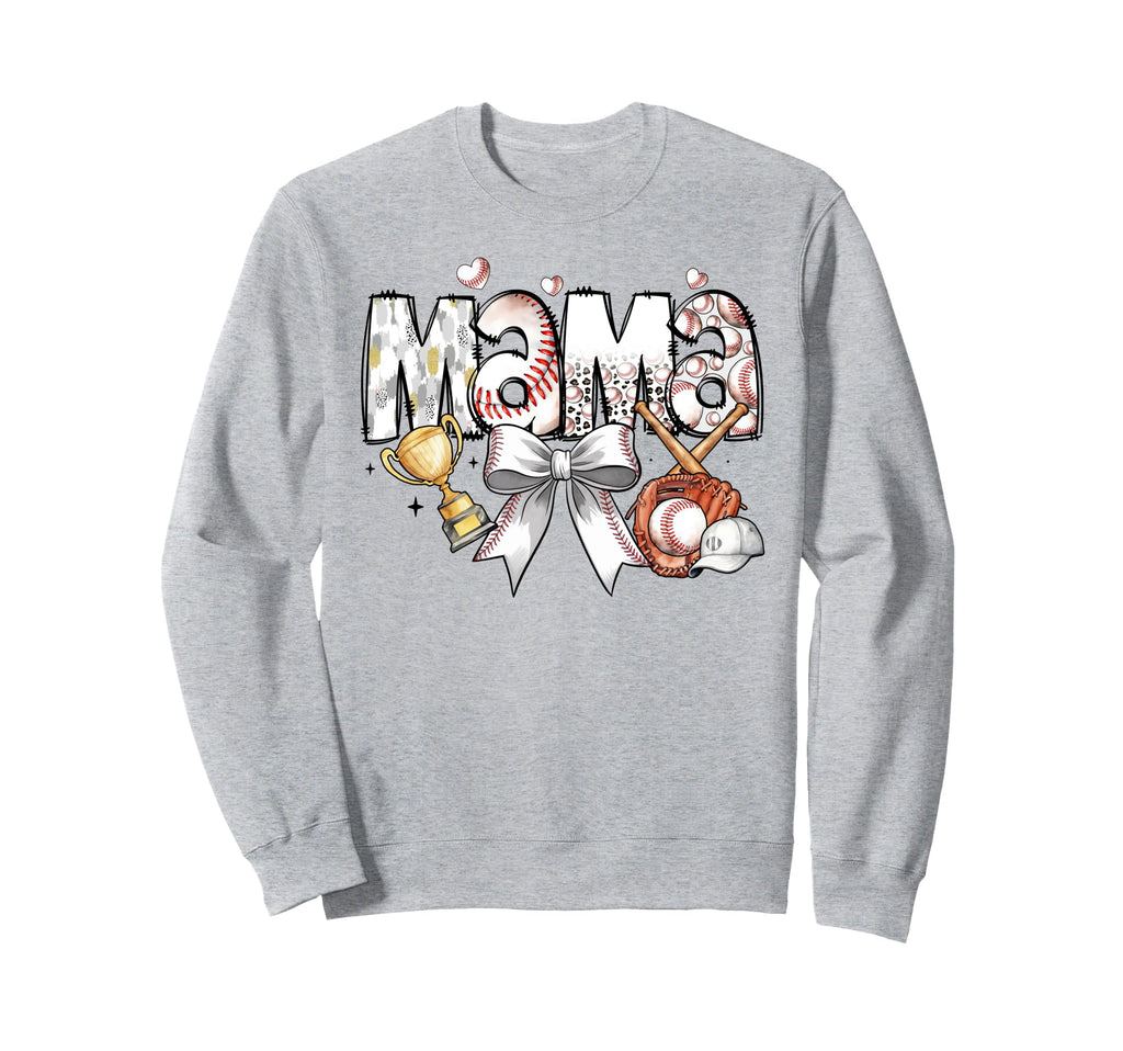 Baseball Mama Bow Trophy Softball Sweatshirt - Novelty Apparel for Adults - T-Shirt, Sweatshirt, Hoodie