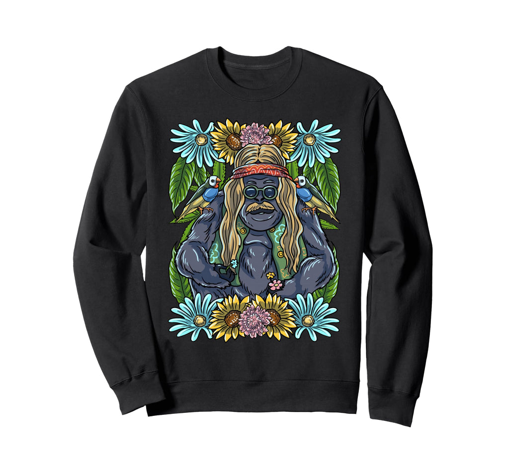 Hippie Gorilla 60S 70S Flower Power Sweatshirt - Custom Art Print Unisex - T-Shirt, Sweatshirt, Hoodie